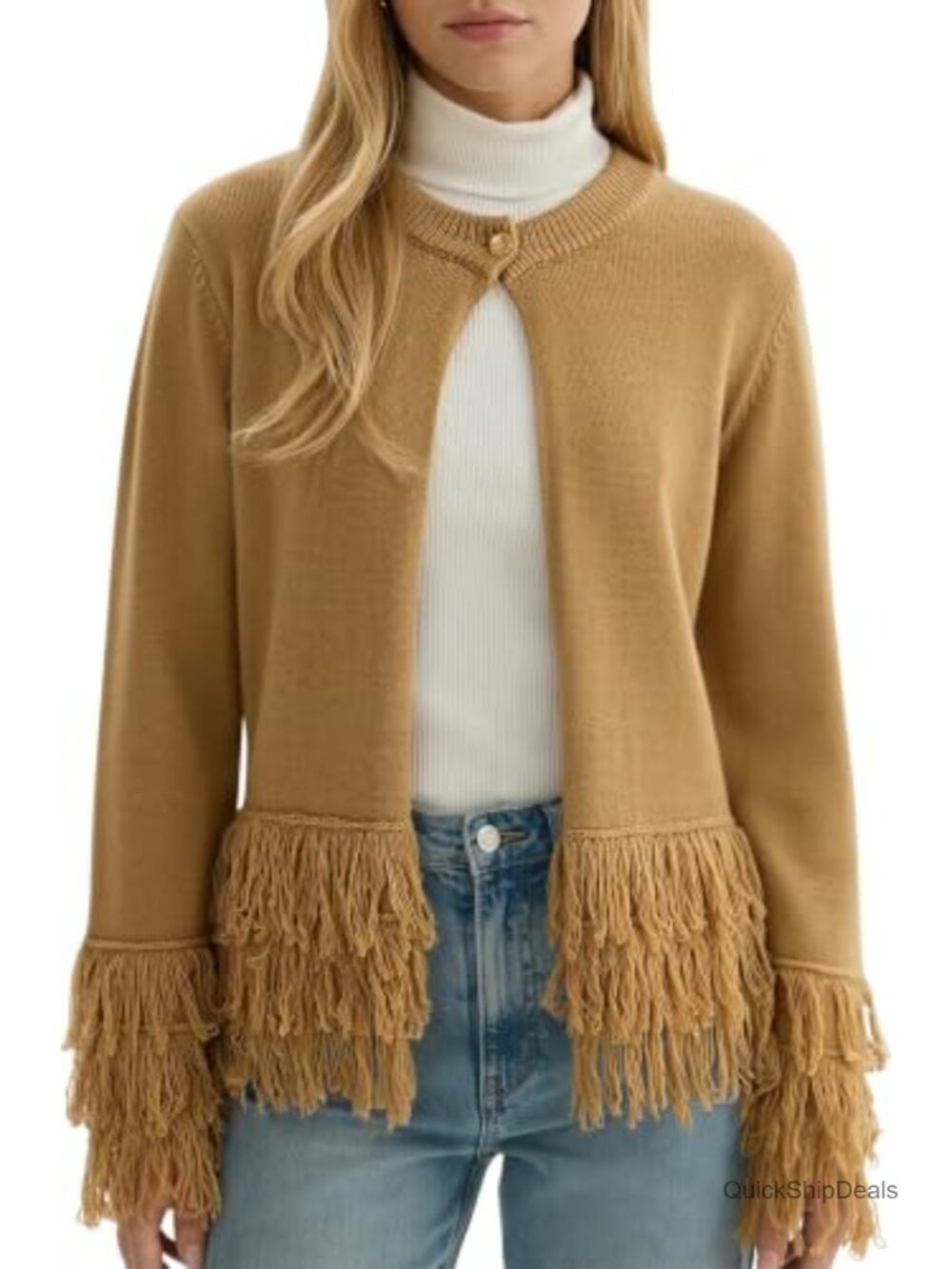 Fringe Cardigan Sweater Open Front Button Up Knit Boho Western